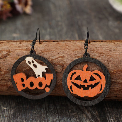 Hollow Pumpkin & Letter Wooden Earrings - AppealingDiamond.com