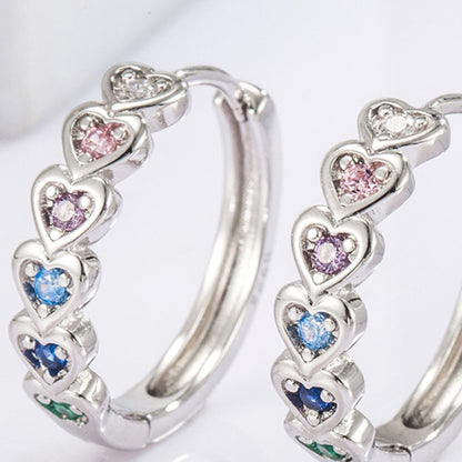 925 Sterling Silver Inlaid Zircon Heart Huggie Earrings - AppealingDiamond.com