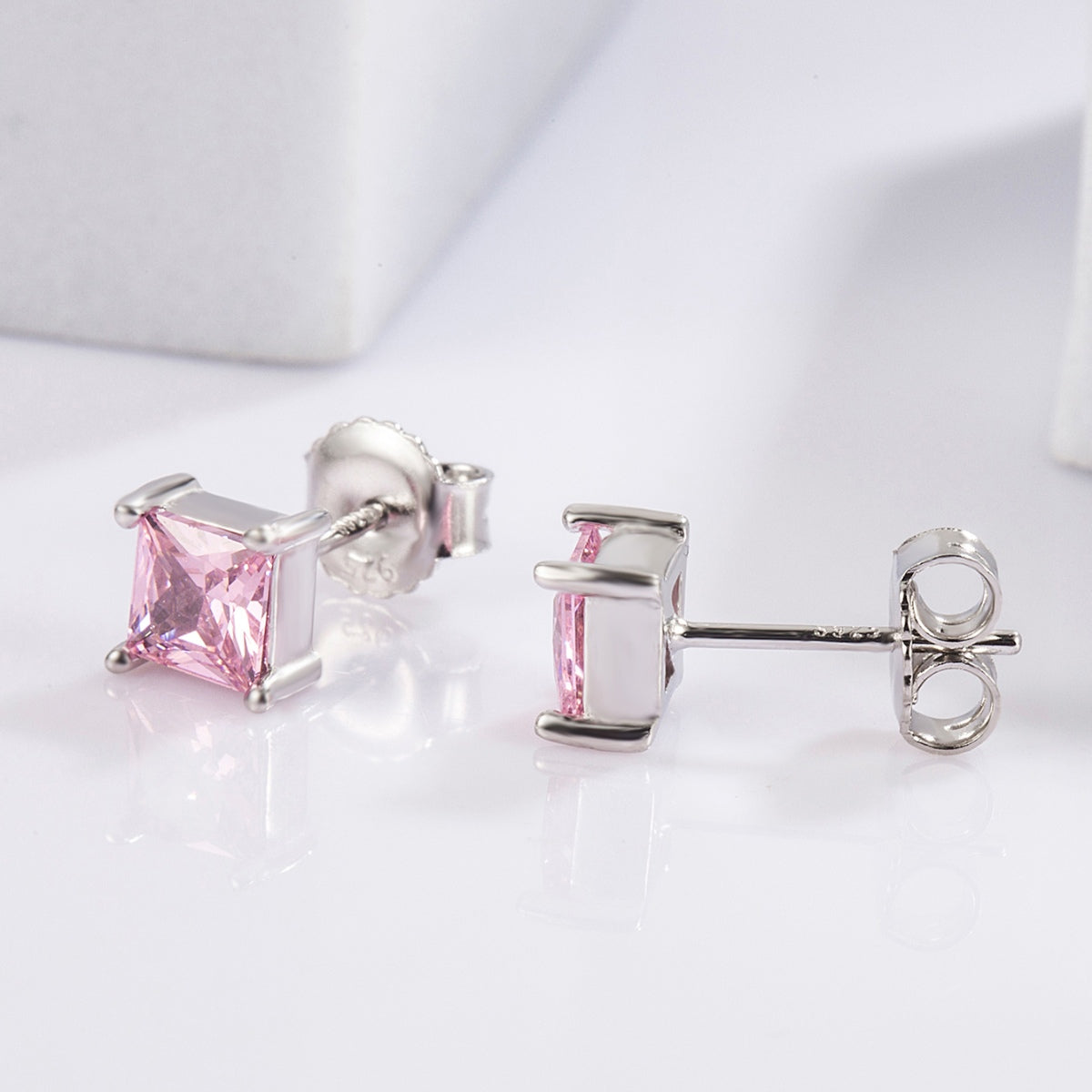 925 Sterling Silver Square Zircon Earrings - AppealingDiamond.com