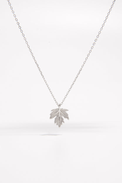 925 Sterling Silver Zircon Maple Leaf Necklace - AppealingDiamond.com