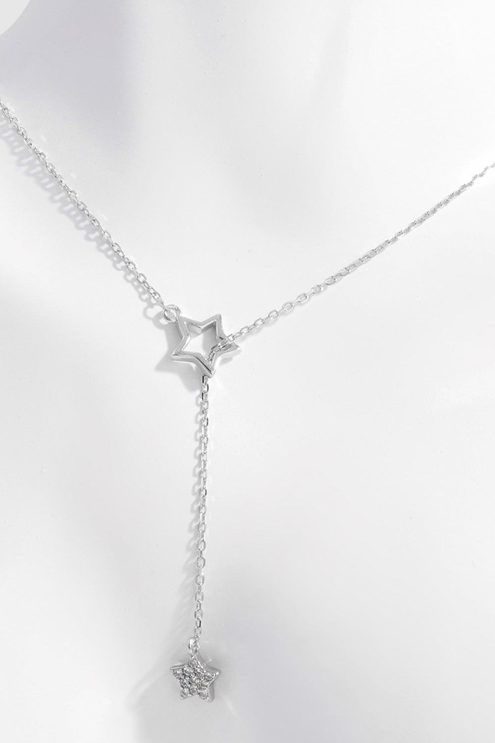 925 Sterling Silver Zircon Star Drop Necklace - AppealingDiamond.com