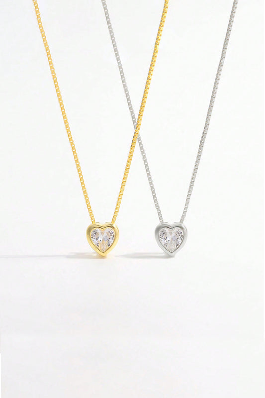 925 Sterling Silver Inlaid Zircon Heart Pendant Necklace - AppealingDiamond.com