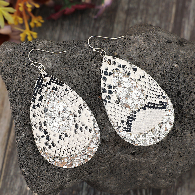 PU Leather Sequin Teardrop Earrings - AppealingDiamond.com