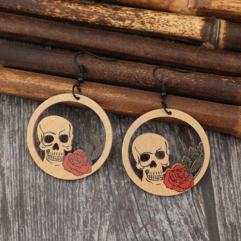 Wooden Cutout Skeleton Earrings - AppealingDiamond.com