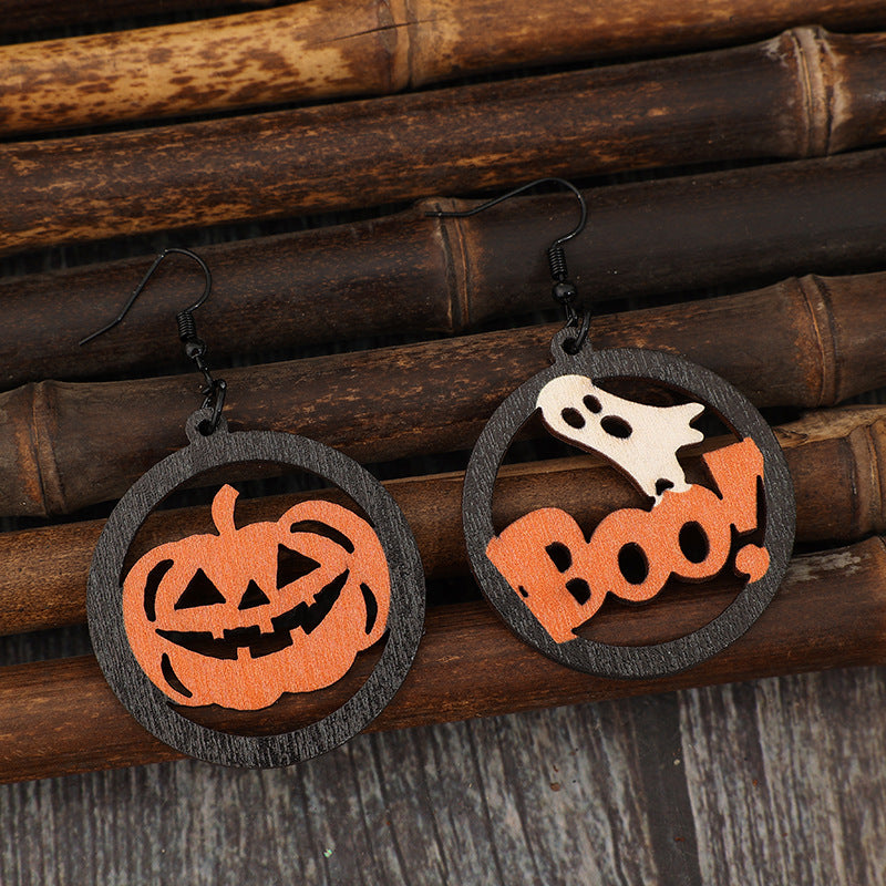 Hollow Pumpkin & Letter Wooden Earrings - AppealingDiamond.com