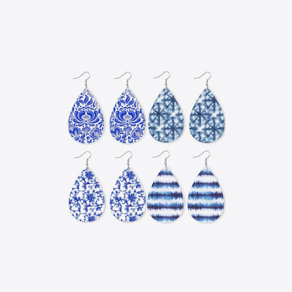 Printed PU Teardrop Earrings