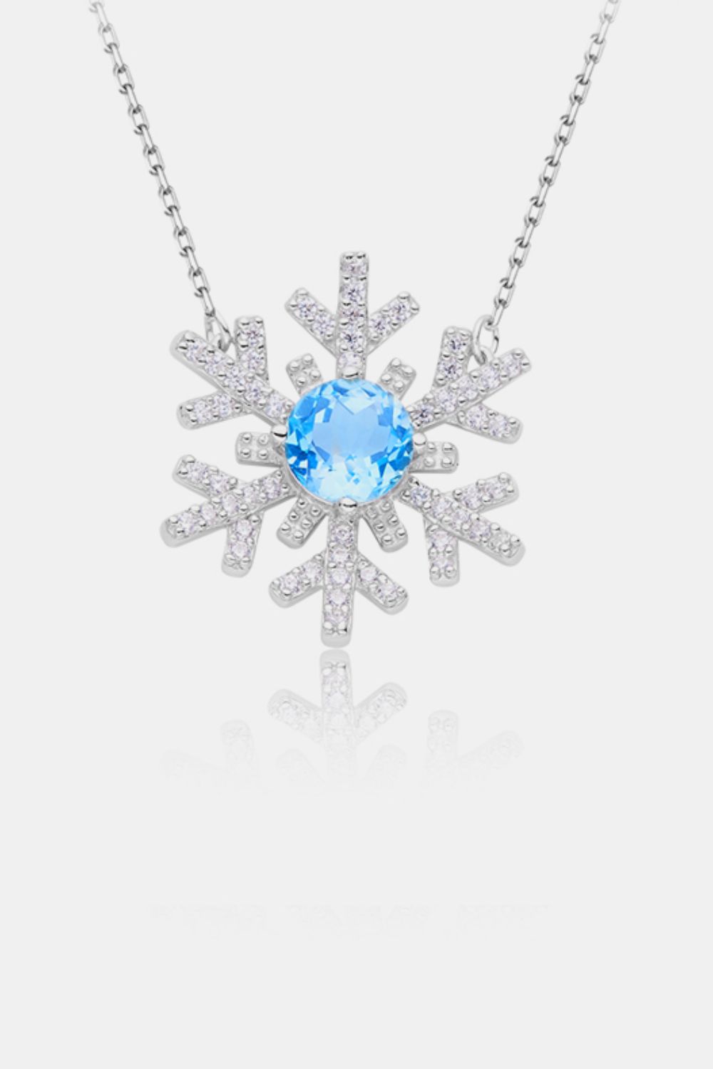 925 Sterling Silver Topaz Snowflake Shape Necklace - AppealingDiamond.com