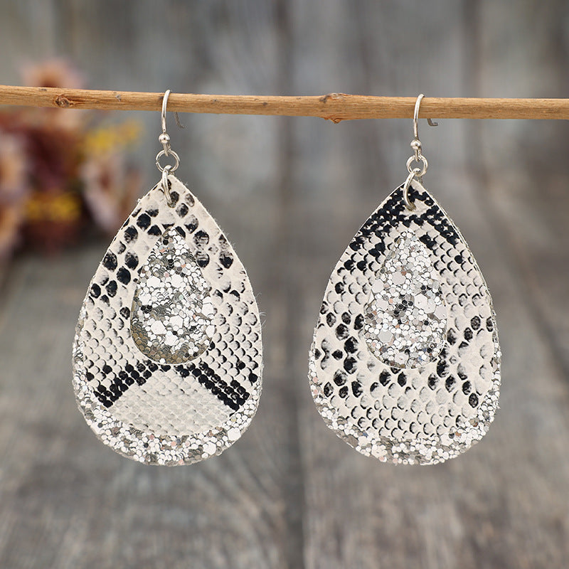 PU Leather Sequin Teardrop Earrings - AppealingDiamond.com