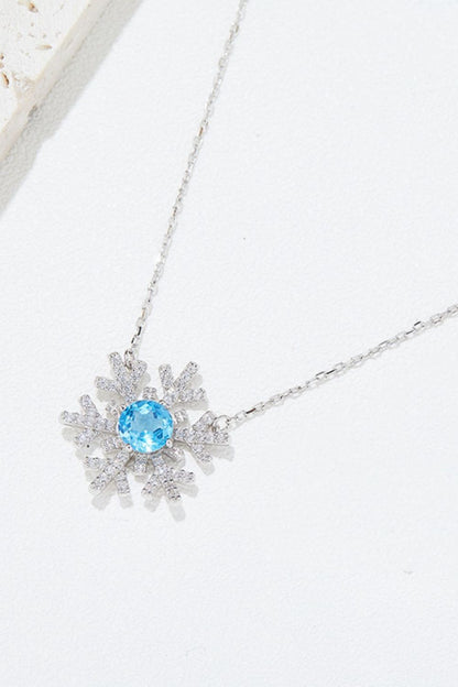 925 Sterling Silver Topaz Snowflake Shape Necklace - AppealingDiamond.com