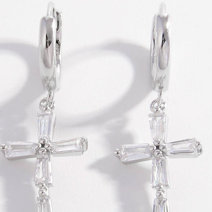 925 Sterling Silver Zircon Cross Earrings