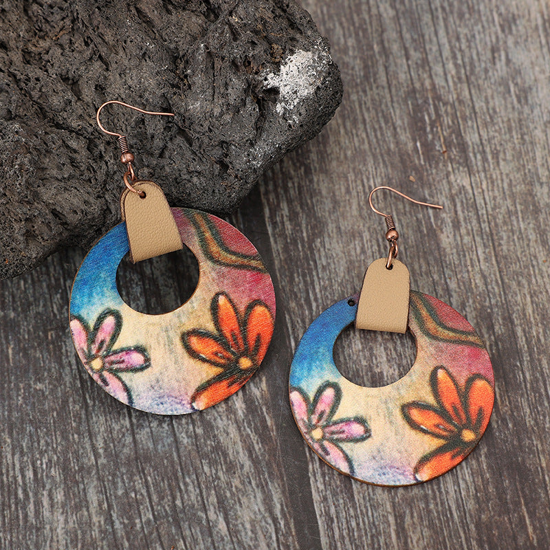 Wooden Flower Round Shape Earrings