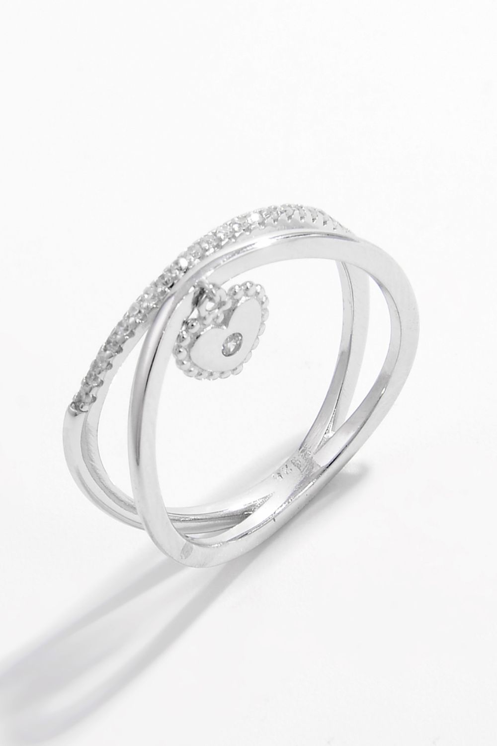 925 Sterling Silver Zircon Heart Charm Ring - AppealingDiamond.com