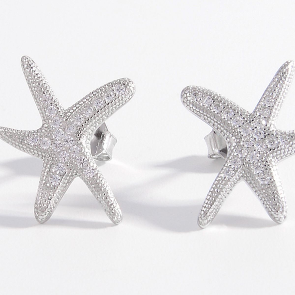 925 Sterling Silver Inlaid Zircon Starfish Earrings - AppealingDiamond.com