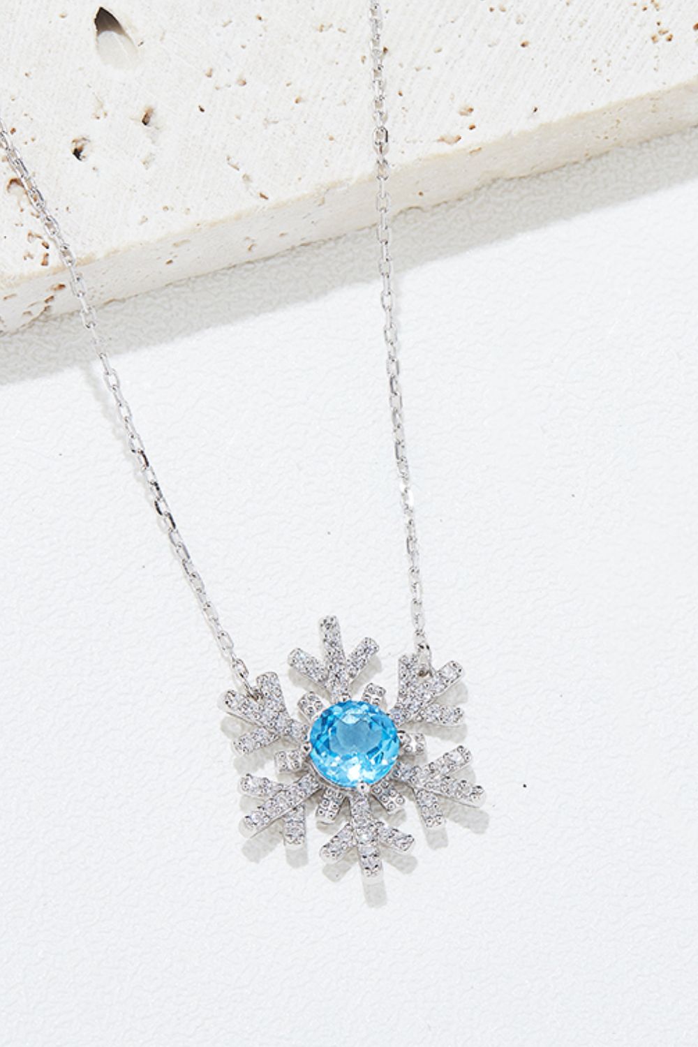 925 Sterling Silver Topaz Snowflake Shape Necklace - AppealingDiamond.com