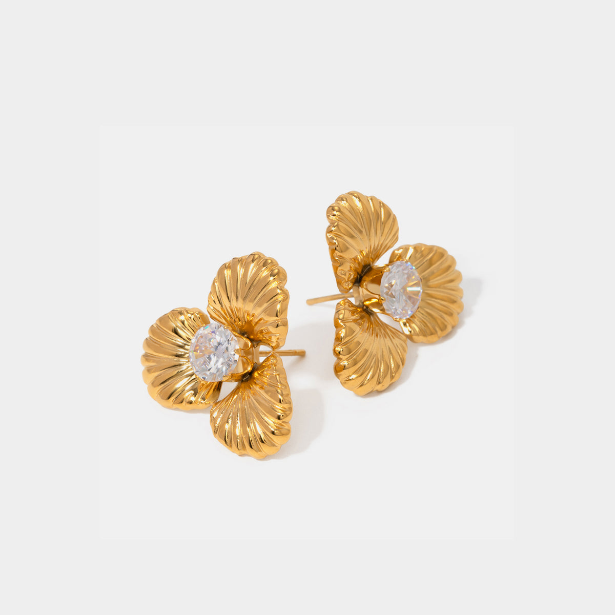 Stainless Steel Zircon Flower Shape Earrings - AppealingDiamond.com