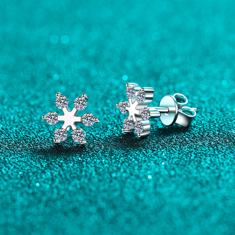 Moissanite 925 Sterling Silver Snowflake Shape Earrings - AppealingDiamond.com