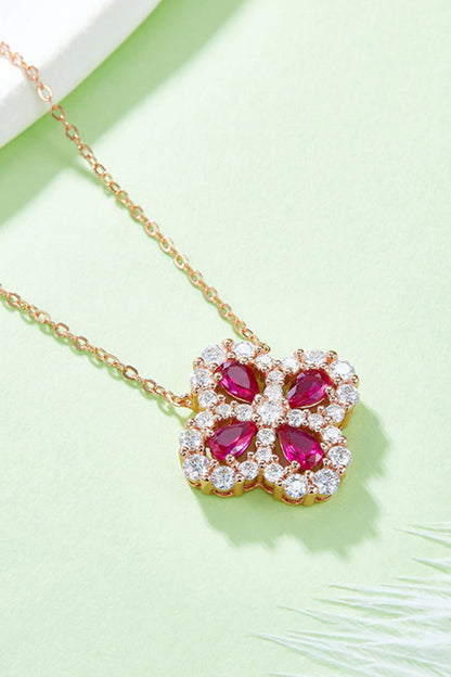 925 Sterling Silver Lab-Grown Ruby Flower Shape Necklace - AppealingDiamond.com