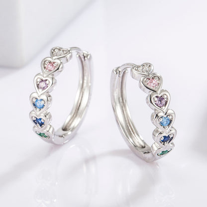 925 Sterling Silver Inlaid Zircon Heart Huggie Earrings - AppealingDiamond.com