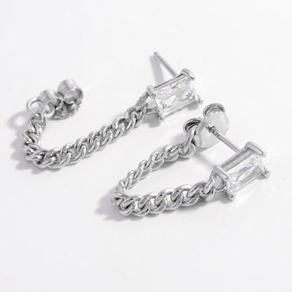 925 Sterling Silver Zircon Chain Earrings - AppealingDiamond.com