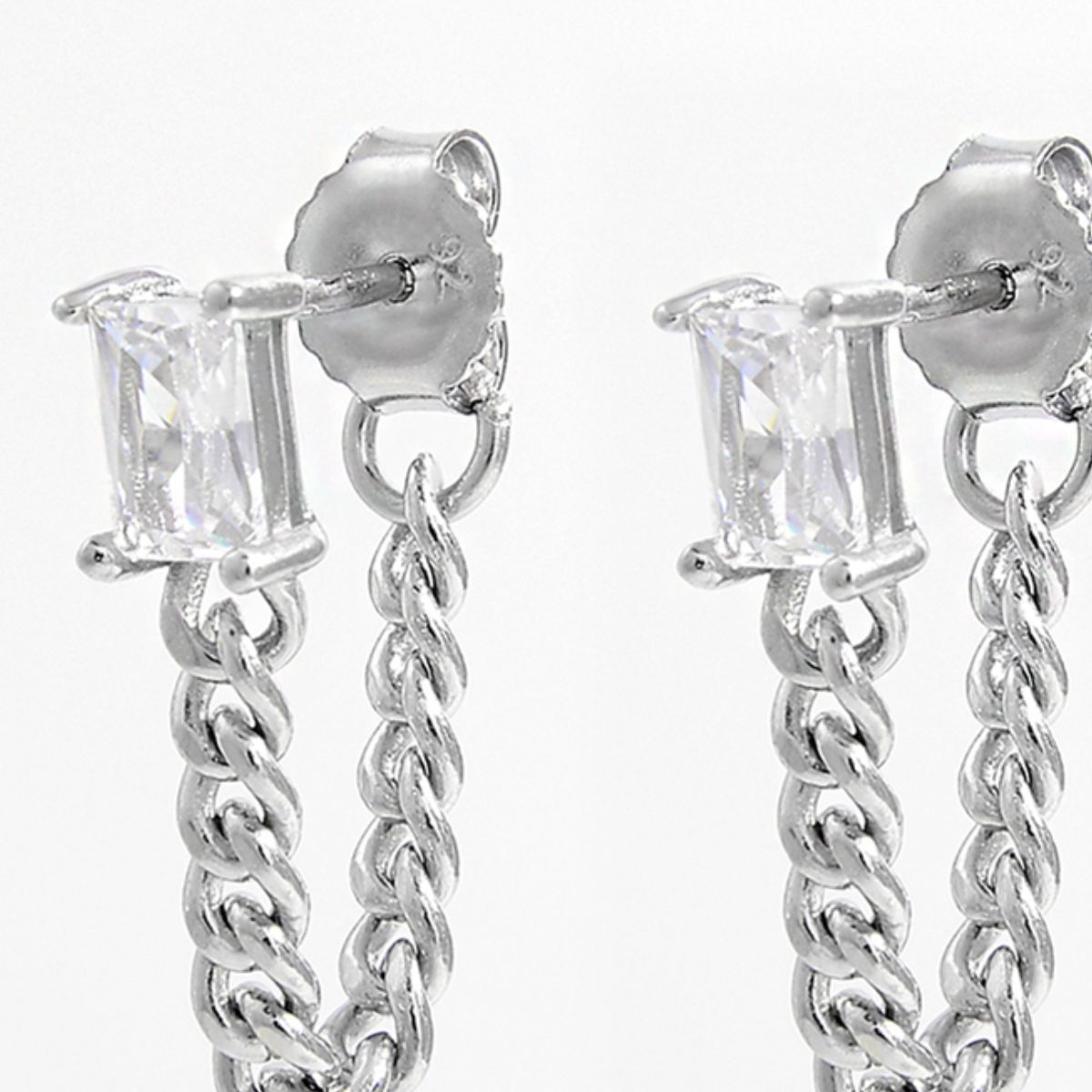 925 Sterling Silver Zircon Chain Earrings - AppealingDiamond.com