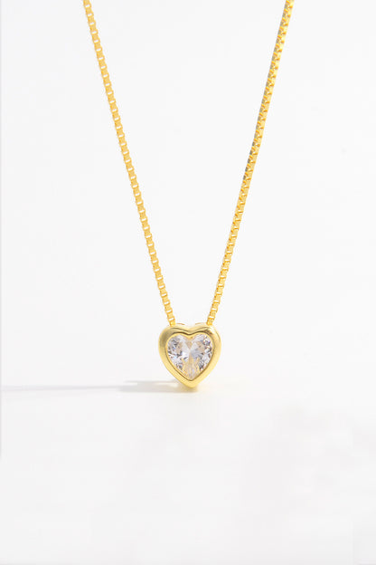 925 Sterling Silver Inlaid Zircon Heart Pendant Necklace - AppealingDiamond.com