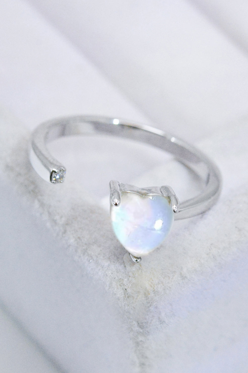 Inlaid Moonstone Heart Adjustable Open Ring