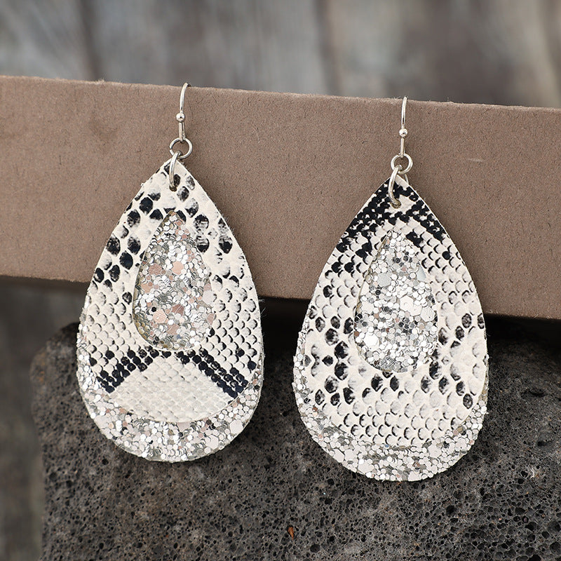 PU Leather Sequin Teardrop Earrings - AppealingDiamond.com