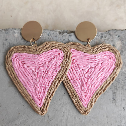 Raffia Grass Heart Teardrop Earrings