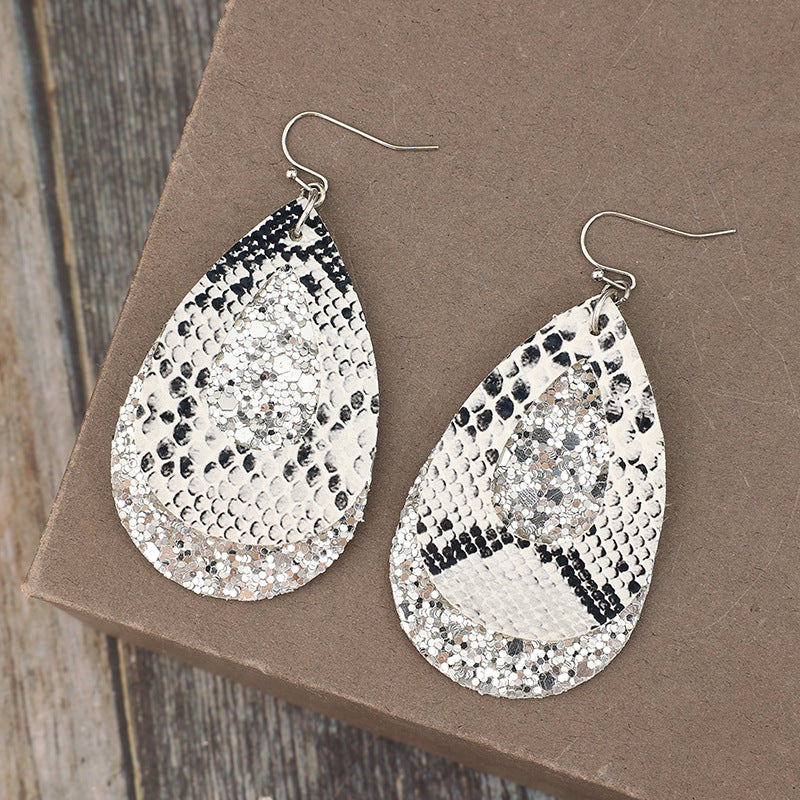 PU Leather Sequin Teardrop Earrings - AppealingDiamond.com