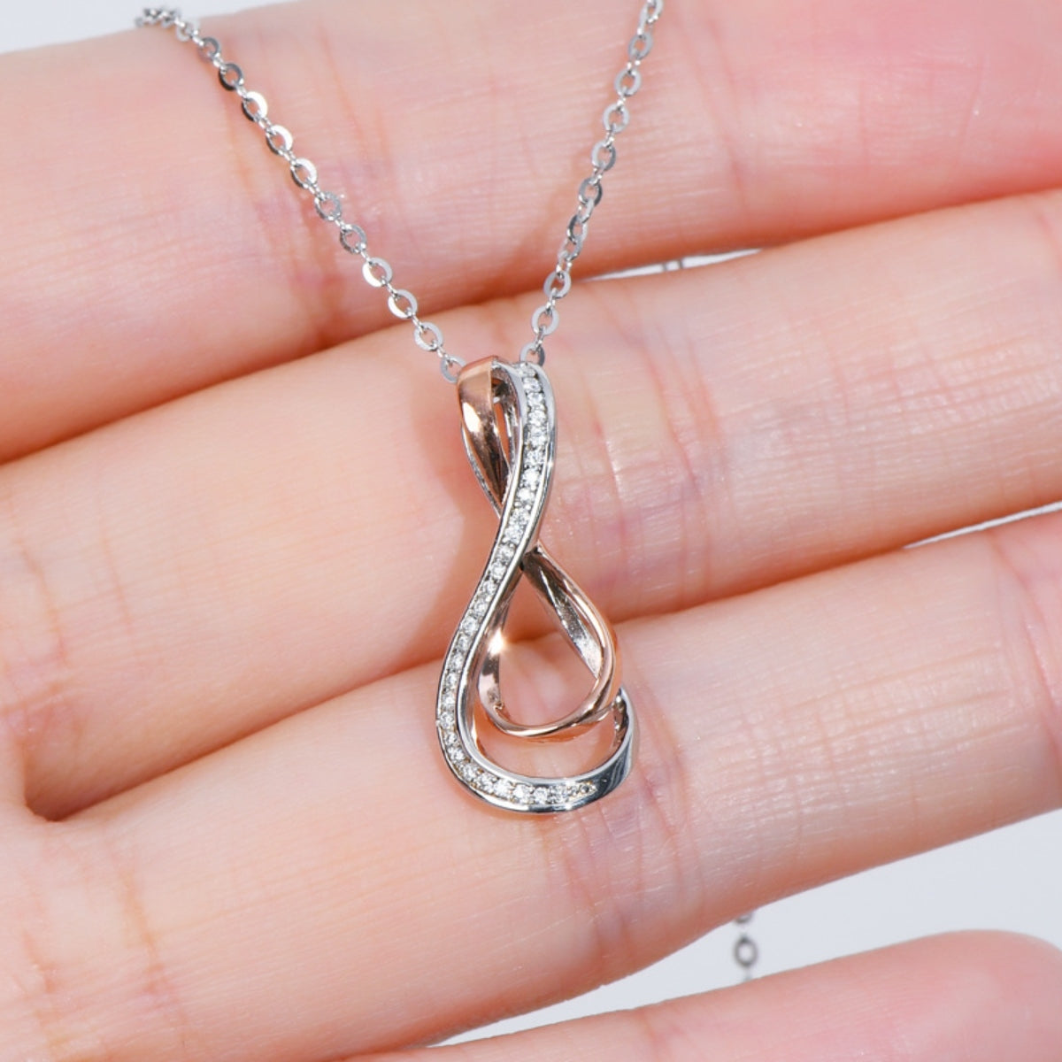 925 Sterling Silver Inlaid Moissanite Infinity Pendant Necklace - AppealingDiamond.com