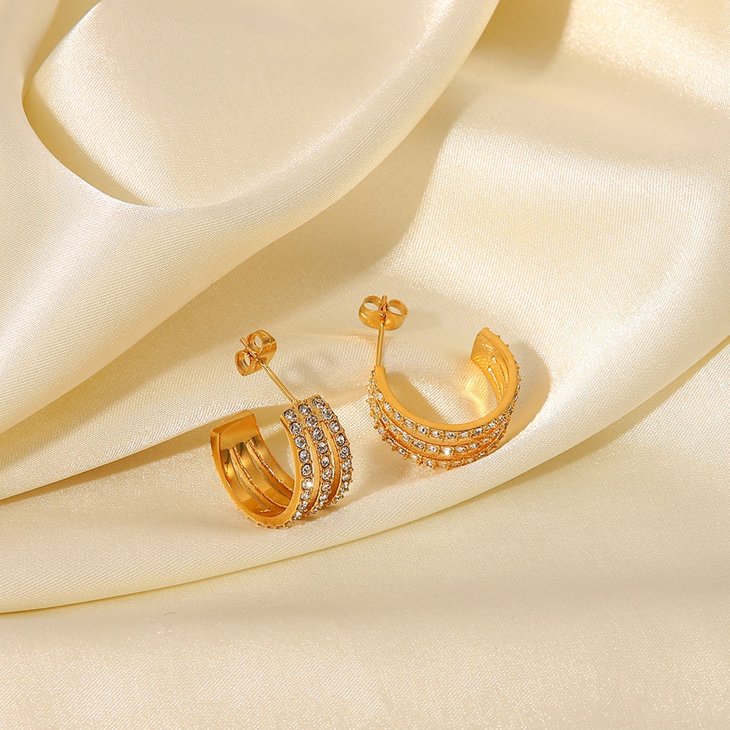 Stainless Steel Inlaid Zircon C-Hoop Earrings - AppealingDiamond.com