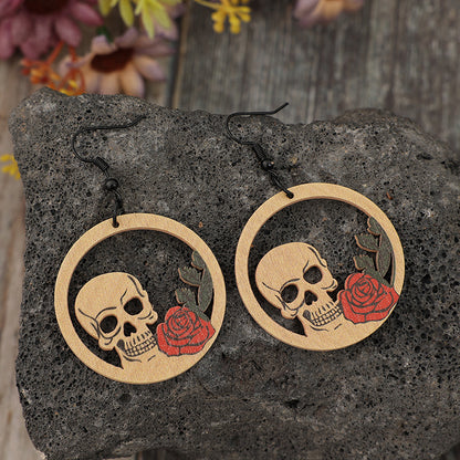 Wooden Cutout Skeleton Earrings - AppealingDiamond.com