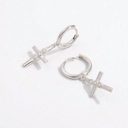 925 Sterling Silver Zircon Cross Earrings - AppealingDiamond.com