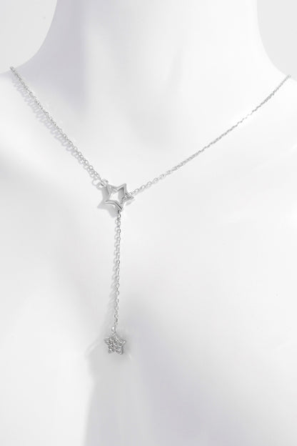 925 Sterling Silver Zircon Star Drop Necklace - AppealingDiamond.com