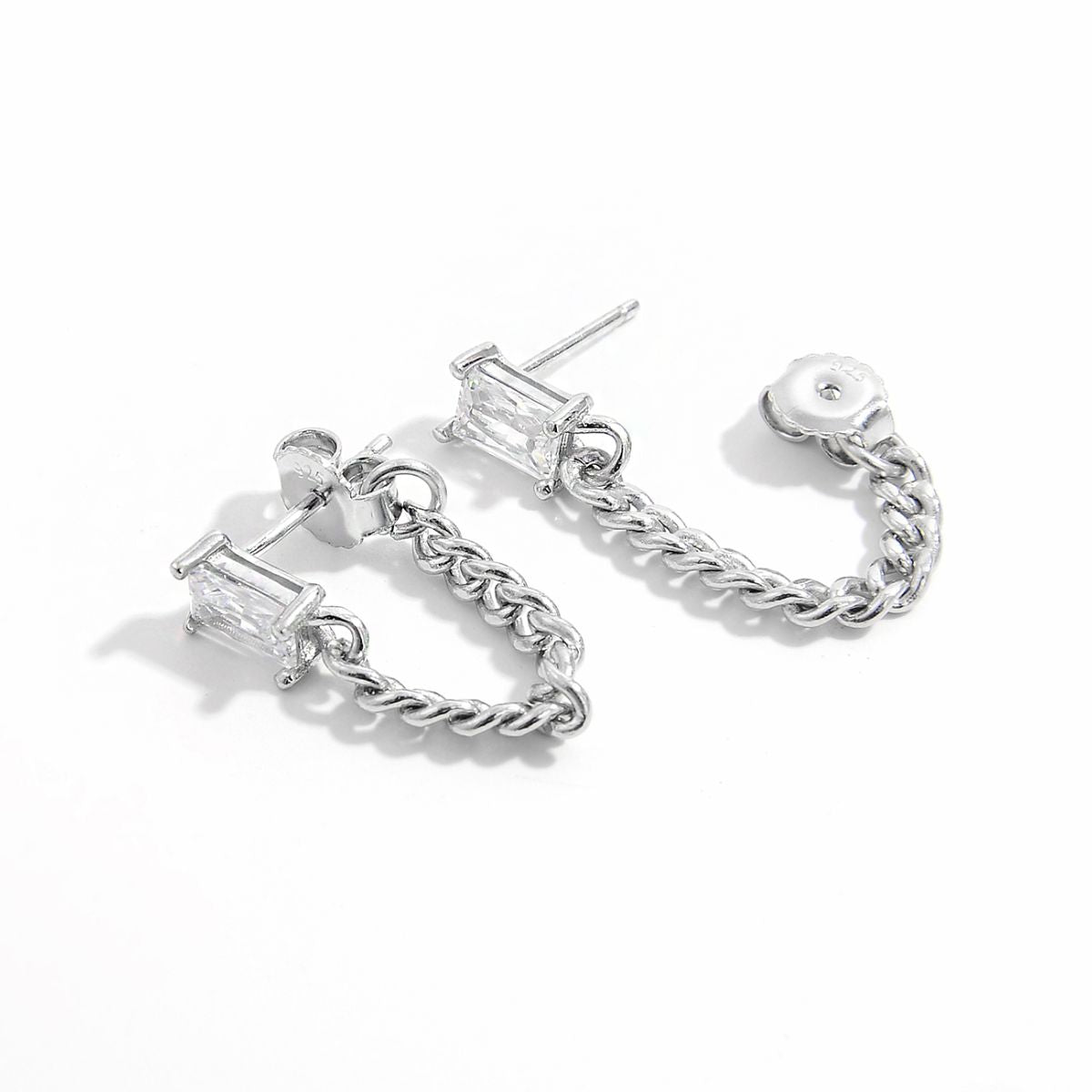 925 Sterling Silver Zircon Chain Earrings - AppealingDiamond.com