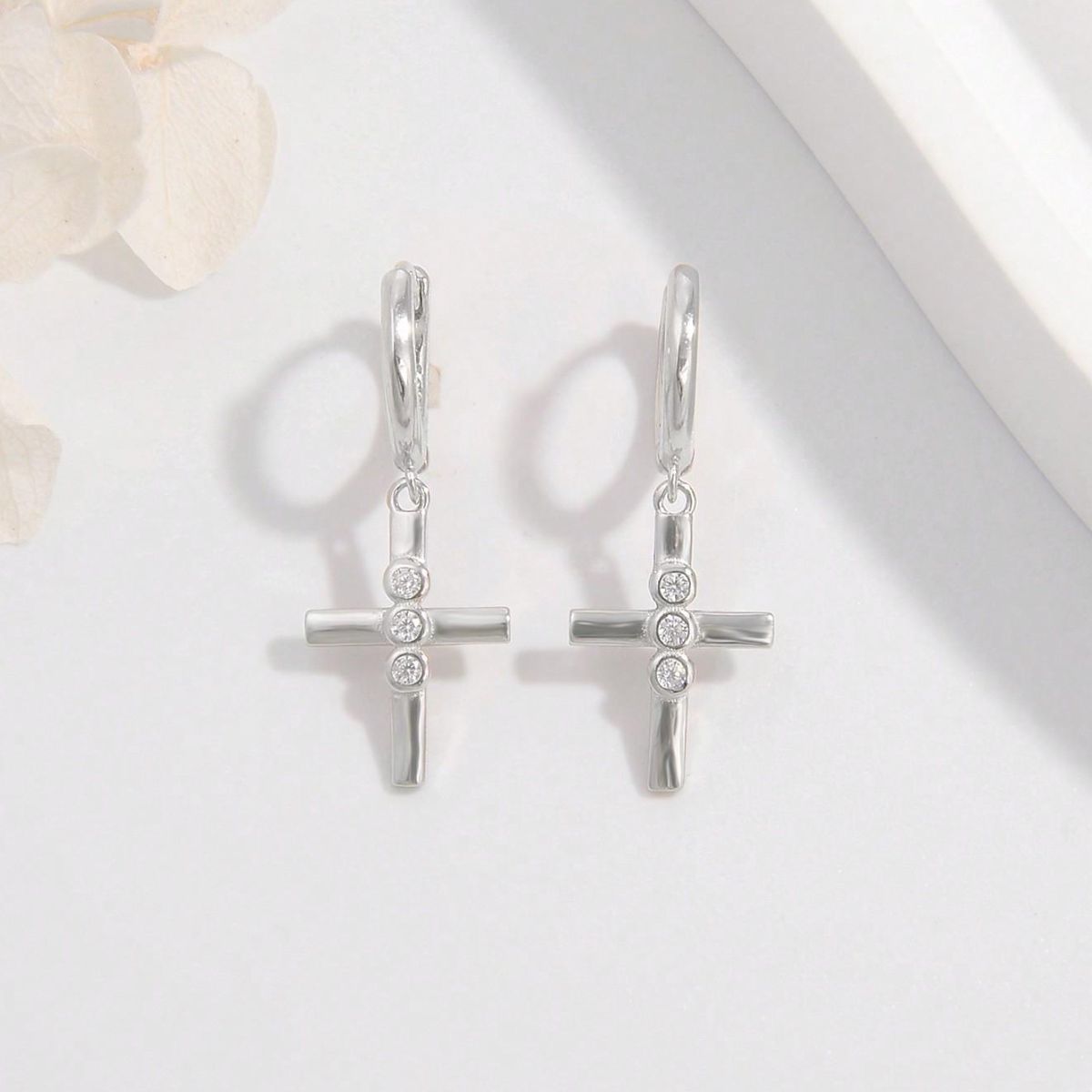 925 Sterling Silver Zircon Cross Earrings - AppealingDiamond.com