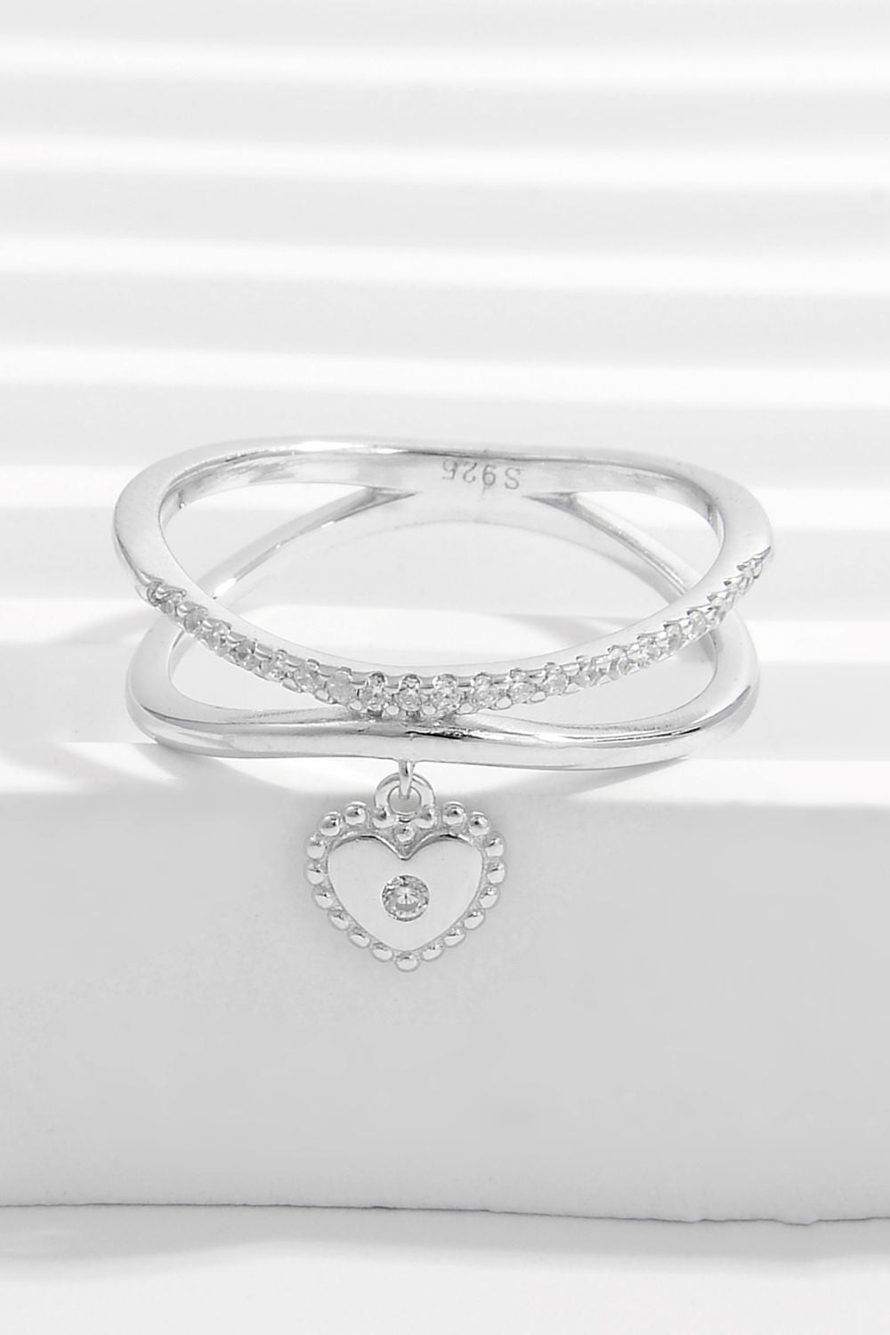 925 Sterling Silver Zircon Heart Charm Ring - AppealingDiamond.com