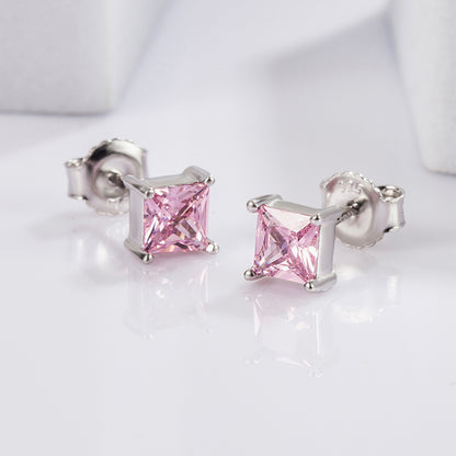 925 Sterling Silver Square Zircon Earrings - AppealingDiamond.com