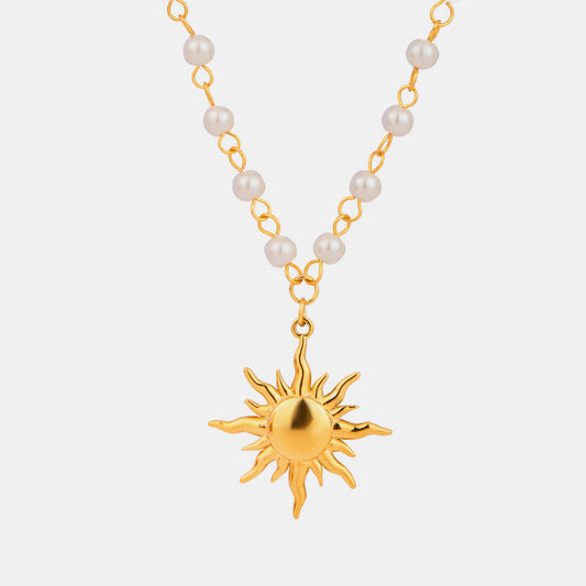 18K Gold-Plated Pearl Sun Necklace - AppealingDiamond.com