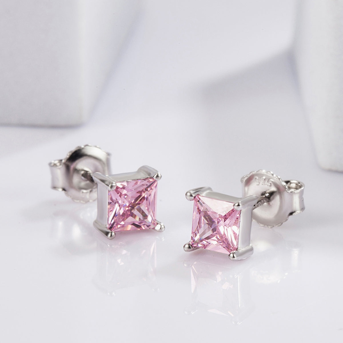 925 Sterling Silver Square Zircon Earrings - AppealingDiamond.com