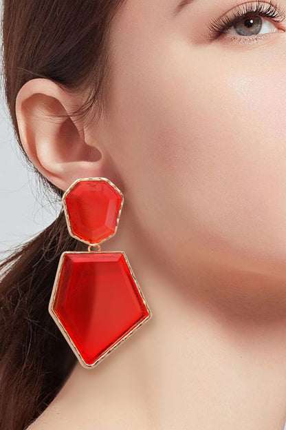 Geometrical Shape Zinc Alloy Frame Resin Dangle Earrings