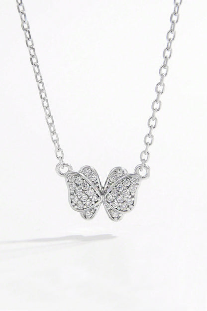 925 Sterling Silver Zircon Butterfly Pendant Necklace - AppealingDiamond.com