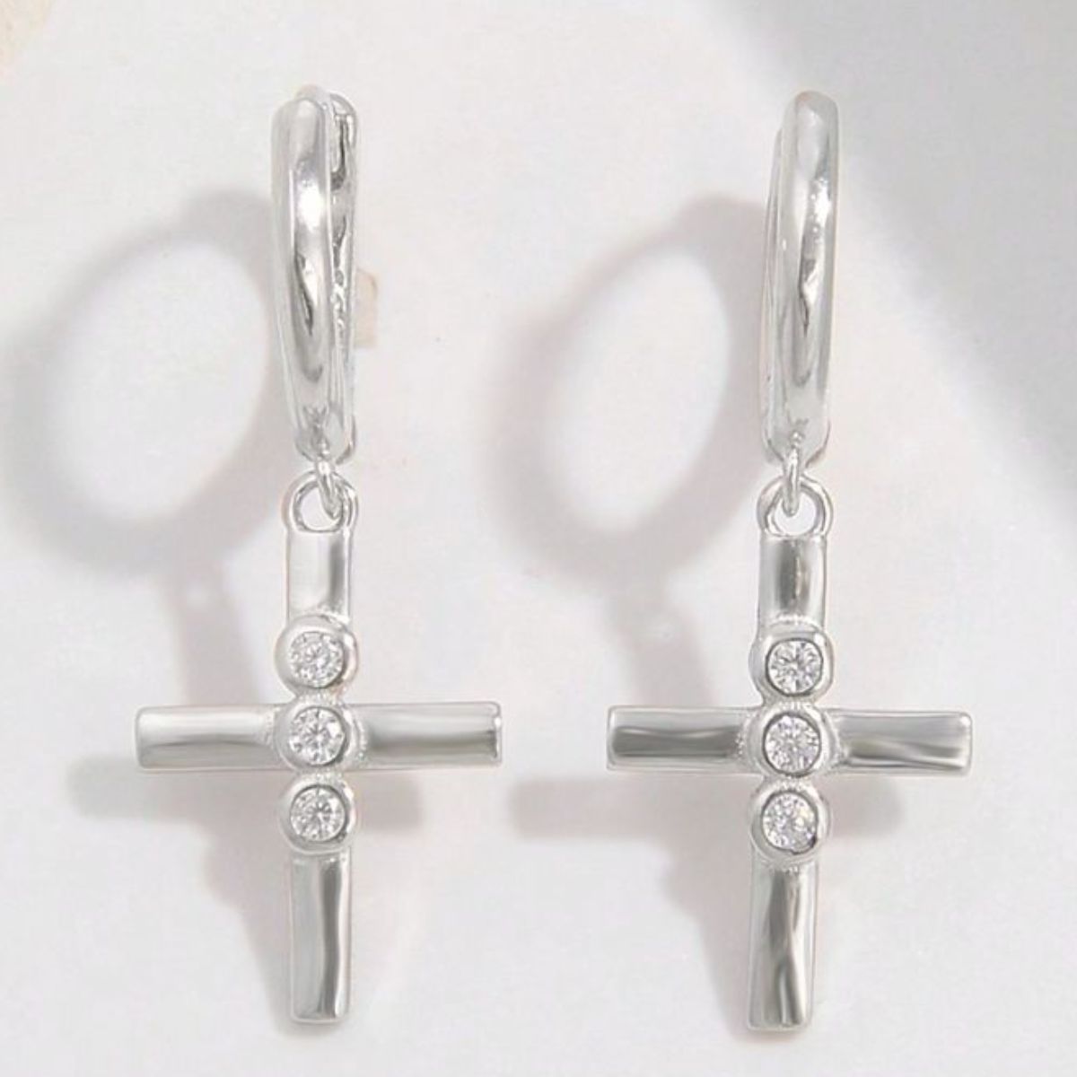 925 Sterling Silver Zircon Cross Earrings - AppealingDiamond.com