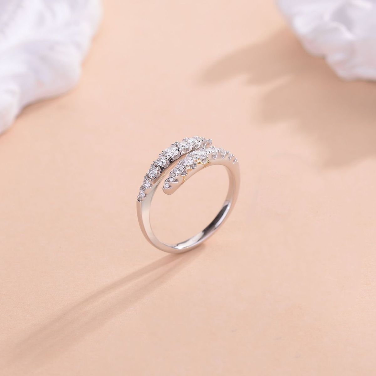 925 Sterling Silver Moissanite Bypass Ring - AppealingDiamond.com