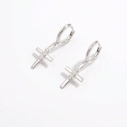 925 Sterling Silver Zircon Cross Earrings - AppealingDiamond.com