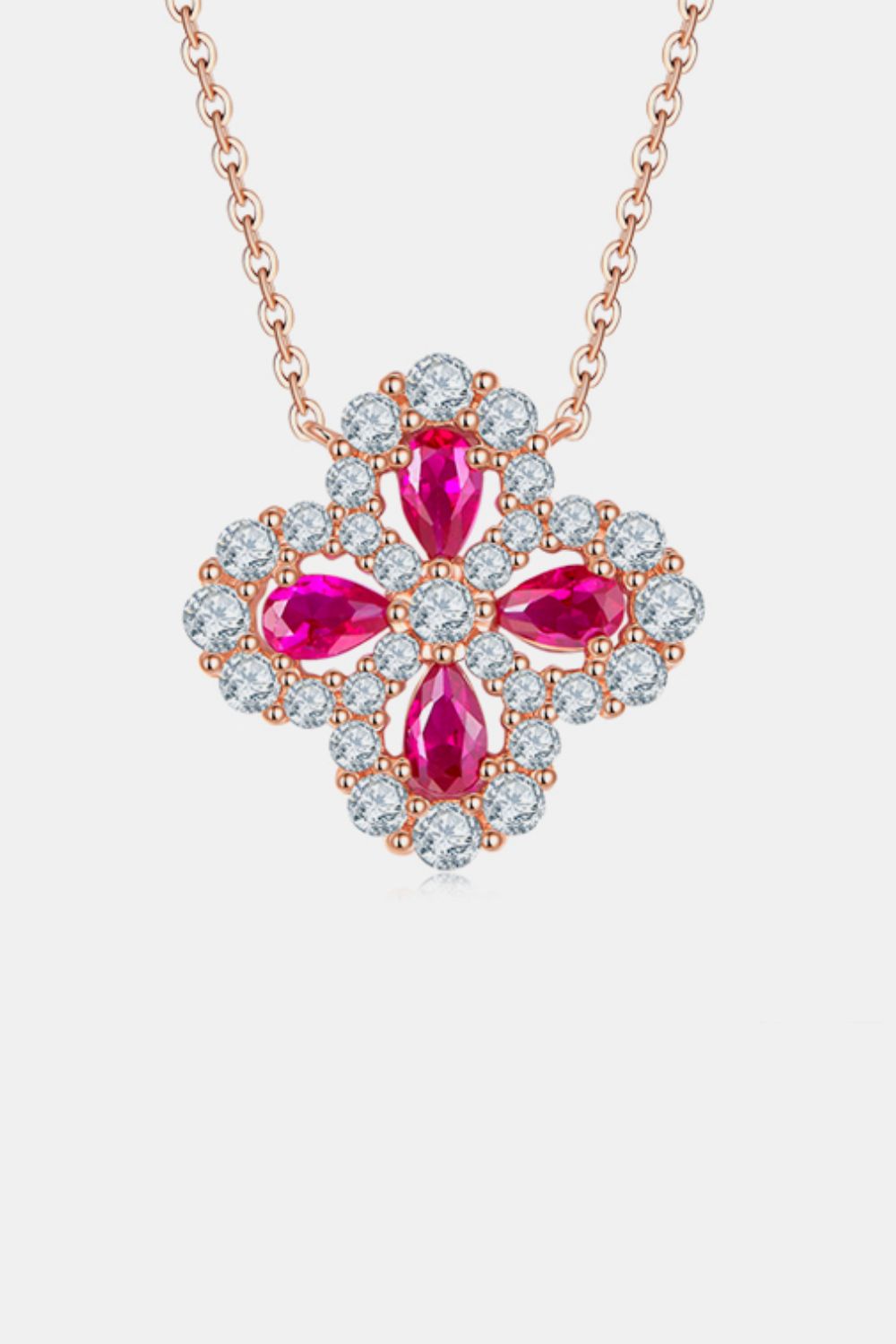 925 Sterling Silver Lab-Grown Ruby Flower Shape Necklace - AppealingDiamond.com