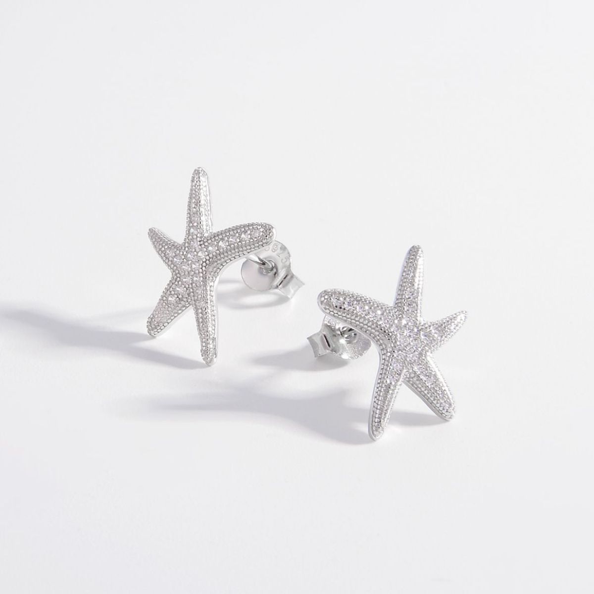 925 Sterling Silver Inlaid Zircon Starfish Earrings - AppealingDiamond.com