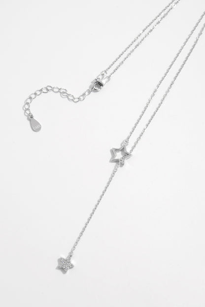 925 Sterling Silver Zircon Star Drop Necklace - AppealingDiamond.com