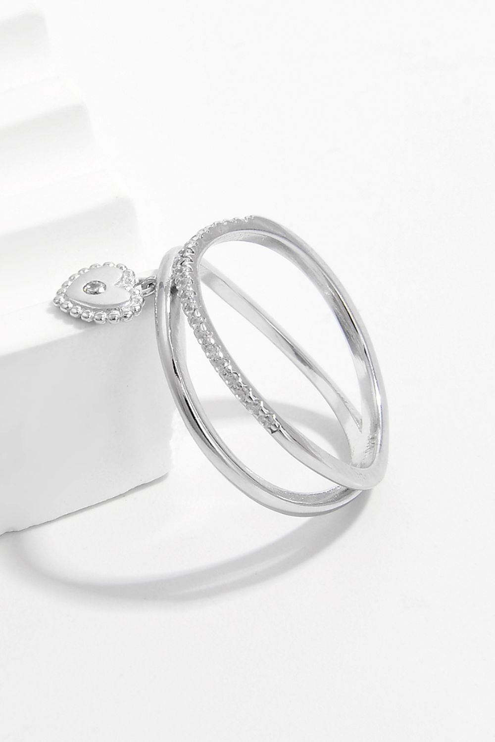 925 Sterling Silver Zircon Heart Charm Ring - AppealingDiamond.com