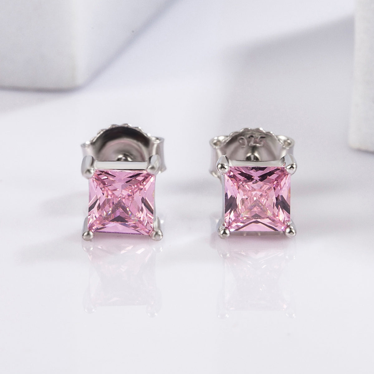 925 Sterling Silver Square Zircon Earrings - AppealingDiamond.com